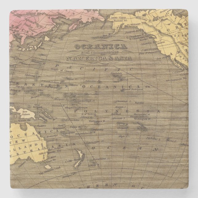 Oceanica Hand Coloured Atlas Map Stone Coaster (Front)