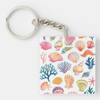 OceanModern Tropical Plant Print – Pink and Green  Key Ring