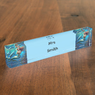 "Ocean's Dance: A Mermaid and Dolphins' Journey" Nameplate