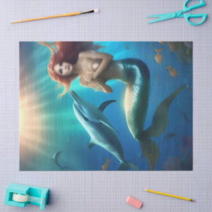"Ocean's Dance: A Mermaid and Dolphins' Journey" Tissue Paper