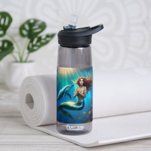 "Ocean's Dance: A Mermaid and Dolphins' Journey" Water Bottle
