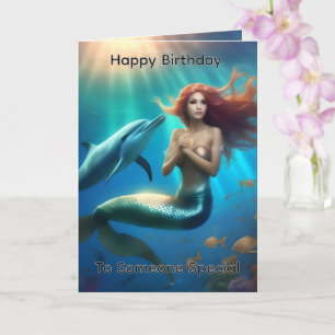 Ocean's Dance: Mermaid and Dolphins Birthday Card