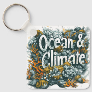 Oceans Day - Ocean and Climate Text with Coral Key Ring