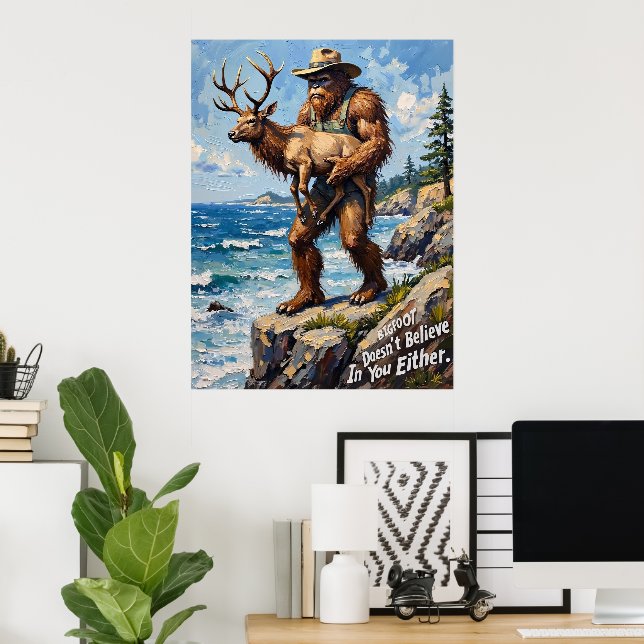 Ocean's Edge: Bigfoot's Protective Stance Poster (Home Office)