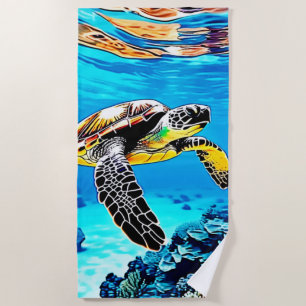 Ocean's Embrace: Sea Turtle's Journey Beach Towel
