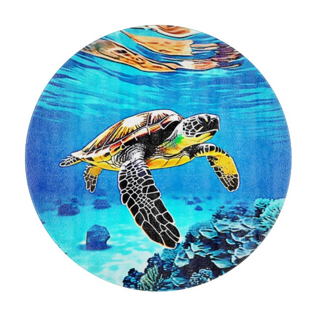 Ocean's Embrace: Sea Turtle's Journey Cutting Board (Front)