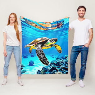Ocean's Embrace: Sea Turtle's Journey Fleece Blanket