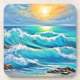 Ocean's Embrace: Wave Art Coaster