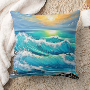 Ocean's Embrace: Wave Art Cushion