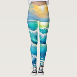 Ocean's Embrace: Wave Art Leggings