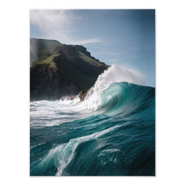 Ocean's Fury: Wave Crashing Against a Rugged Cliff Photo Print (Front)