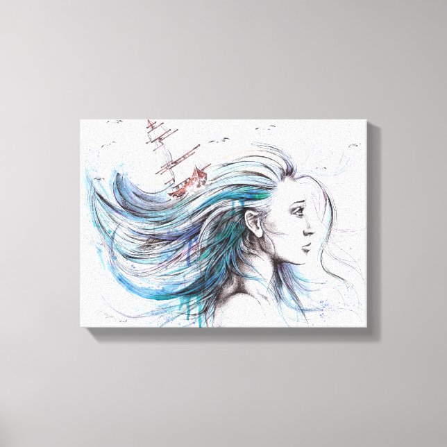 Oceans girl Nautical Surreal Painting art  Canvas Print (Front)