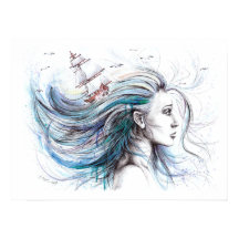 Oceans girl Nautical Surreal Painting art
