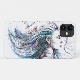 Oceans girl Nautical Surreal Watercolor art iPhone 11 Case