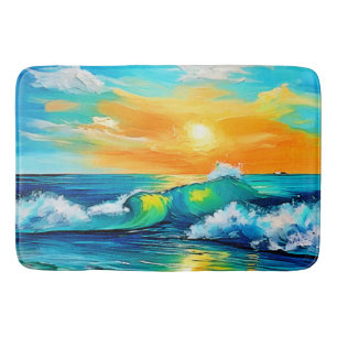 Ocean's Kiss: Sunset Waves Bath Mat