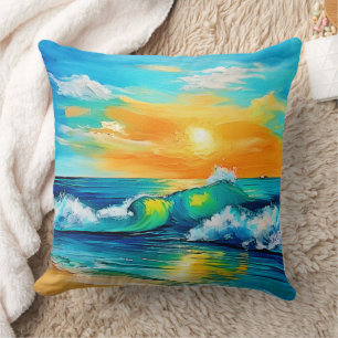 Ocean's Kiss: Sunset Waves Cushion