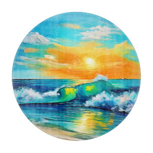 Ocean's Kiss: Sunset Waves Cutting Board