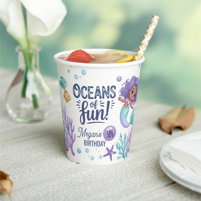 Oceans of Fun Mermaid Birthday V2 ID1142 Paper Cup (Insitu)