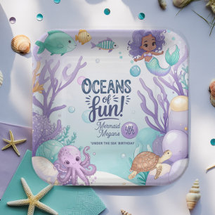 Oceans of Fun Mermaid Birthday V2 ID1142 Paper Plate