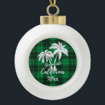 Oceanside California Beach Palm Tree Green Plaid Ceramic Ball Christmas Ornament<br><div class="desc">Oceanside Beach California Beach Palm Tree Green Plaid Ornament</div>