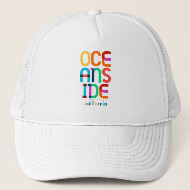 Oceanside California Mid Century, Pop Art, Trucker Hat (Front)