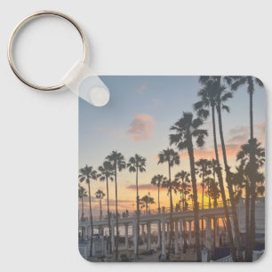 Oceanside California Orange Sunset Palm Trees Key Ring