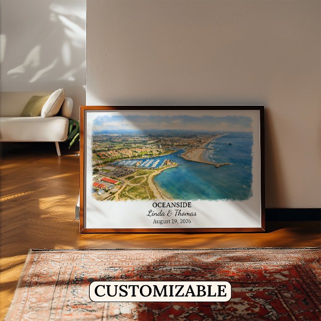 Oceanside California Poster, Watercolor, Custom Poster (Creator Uploaded)