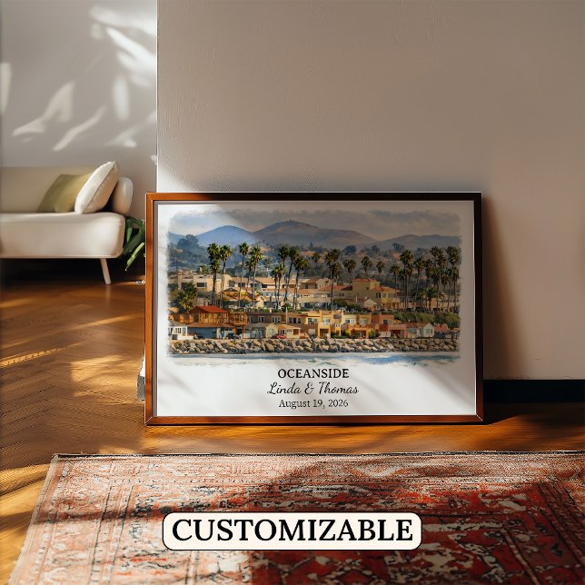 Oceanside California Poster, Watercolor, Custom Poster (Creator Uploaded)