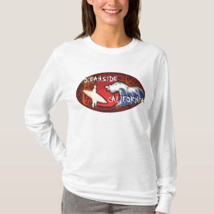 Oceanside California surfer waves art lady hoodie T-Shirt