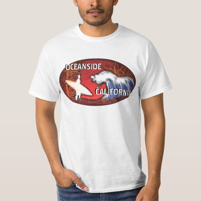 Oceanside California surfer waves value tee (Front)