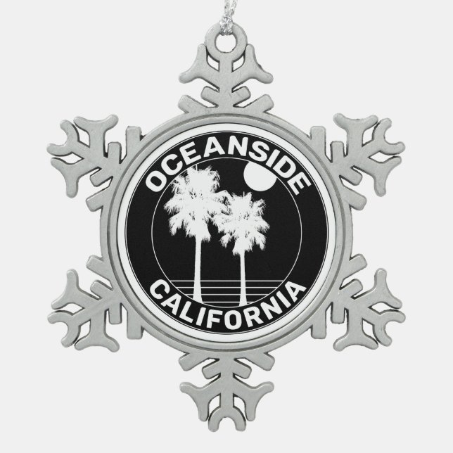 Oceanside California Surfing Surf Snowflake Pewter Christmas Ornament (Front)