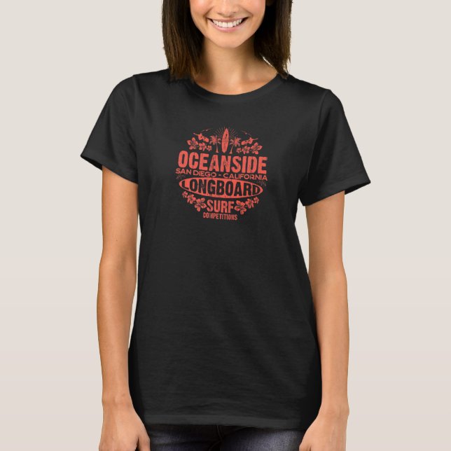 Oceanside Longboard Surf Competitions Vintage Badg T-Shirt (Front)