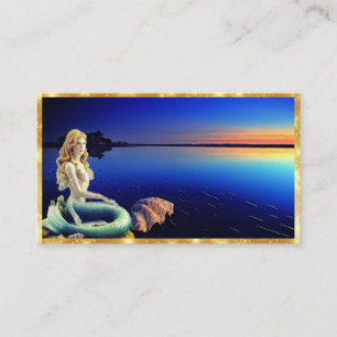 Oceanside Mermaid, Sunset and Colourful Shells on  Business Card