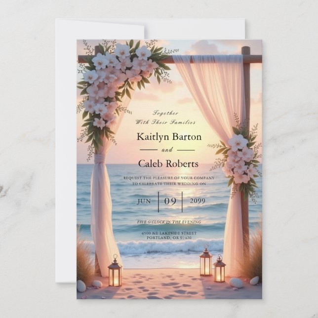 Oceanside Romance Beneath Coastal Light Invitation (Front)