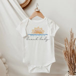 OCEANSIDE Watercolor Ocean Waves Sunset Beach Baby Baby Bodysuit<br><div class="desc">This baby one piece jumper features a watercolor ocean sunset paired with a cute handwritten script font with the words,  "beach baby". This one piece baby crawler outfit is the perfect gift for an expecting mum at her baby shower or a cute tropical outfit for your own little one.</div>