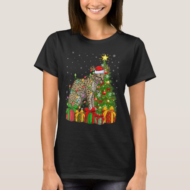 Ocelot   Xmas Holiday Santa Ocelot Christmas Tree T-Shirt (Front)