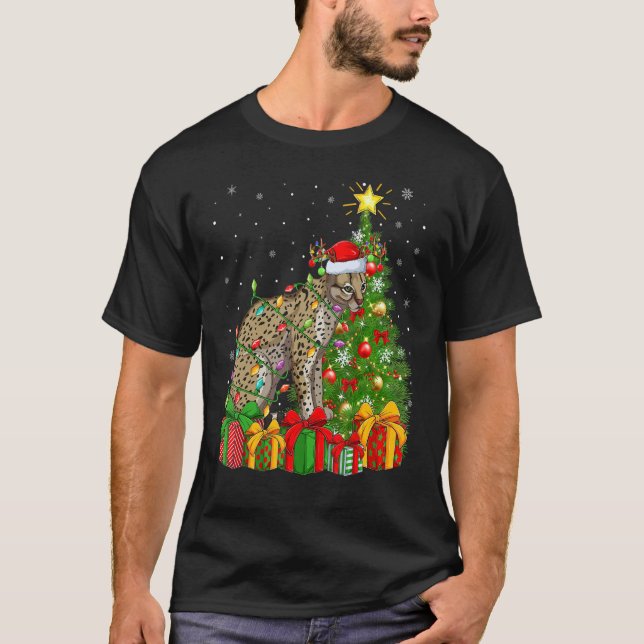 Ocelot   Xmas Holiday Santa Ocelot Christmas Tree T-Shirt (Front)