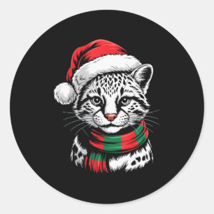 Ocelot Xmas Santa Hat F Christmas Costume Classic Round Sticker