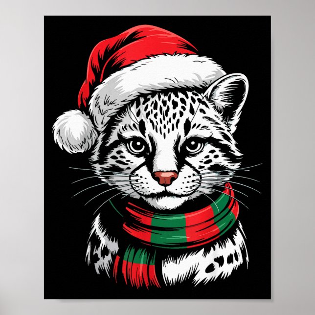 Ocelot Xmas Santa Hat F Christmas Costume  Poster (Front)