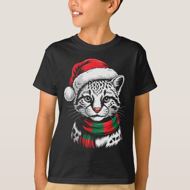 Ocelot Xmas Santa Hat F Christmas Costume  T-Shirt (Front)