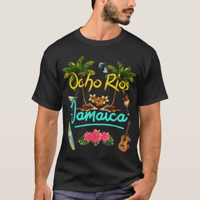 Ocho Rios Jamaica Beach Summer Palm Surf  T-Shirt (Front)