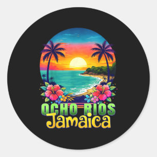 Ocho rios jamaica beach tropical sunset summer classic round sticker