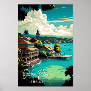 Ocho Rios Jamaica vintage travel illustration Poster