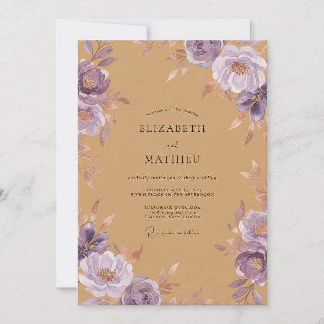 Ochre Amethyst Petal Wedding Invitation (Front)