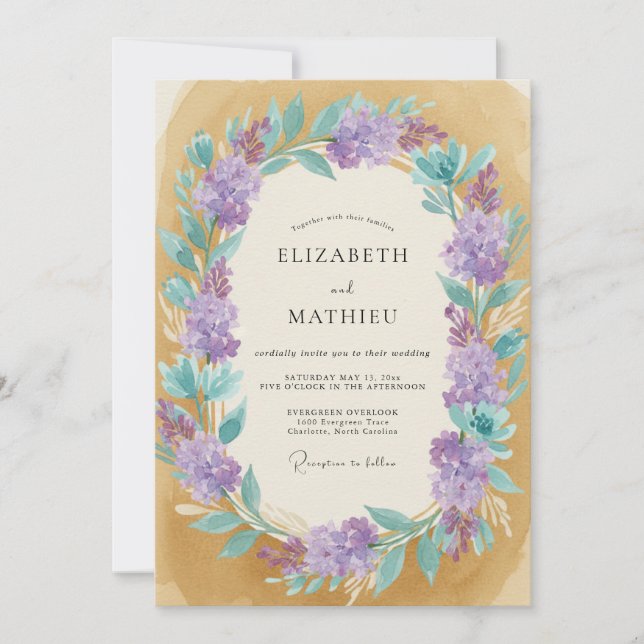 Ochre Amethyst Vine Wedding Invitation (Front)