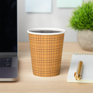 Ochre and Brown Tartan Pattern Fall Paper Cup
