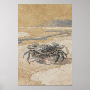 Ochre and Indigo Blue Crab Coastal Wall Art