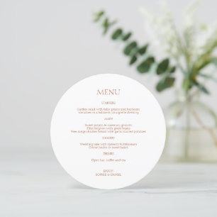Ochre and White Couple Initials Round Wedding Menu
