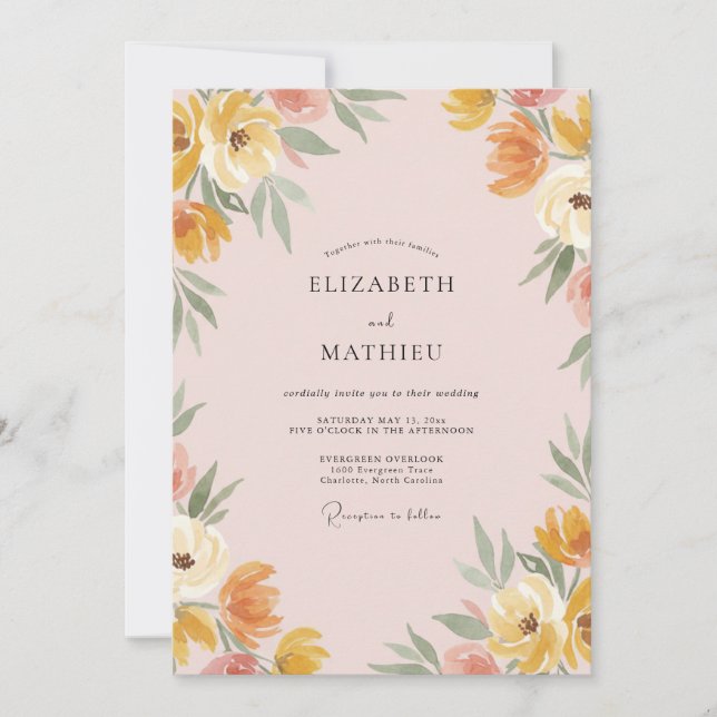 Ochre Apricot Wildflower Wedding Invitation (Front)