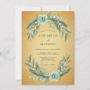 Ochre Aqua Foliage Eucalyptus Wedding Invitation